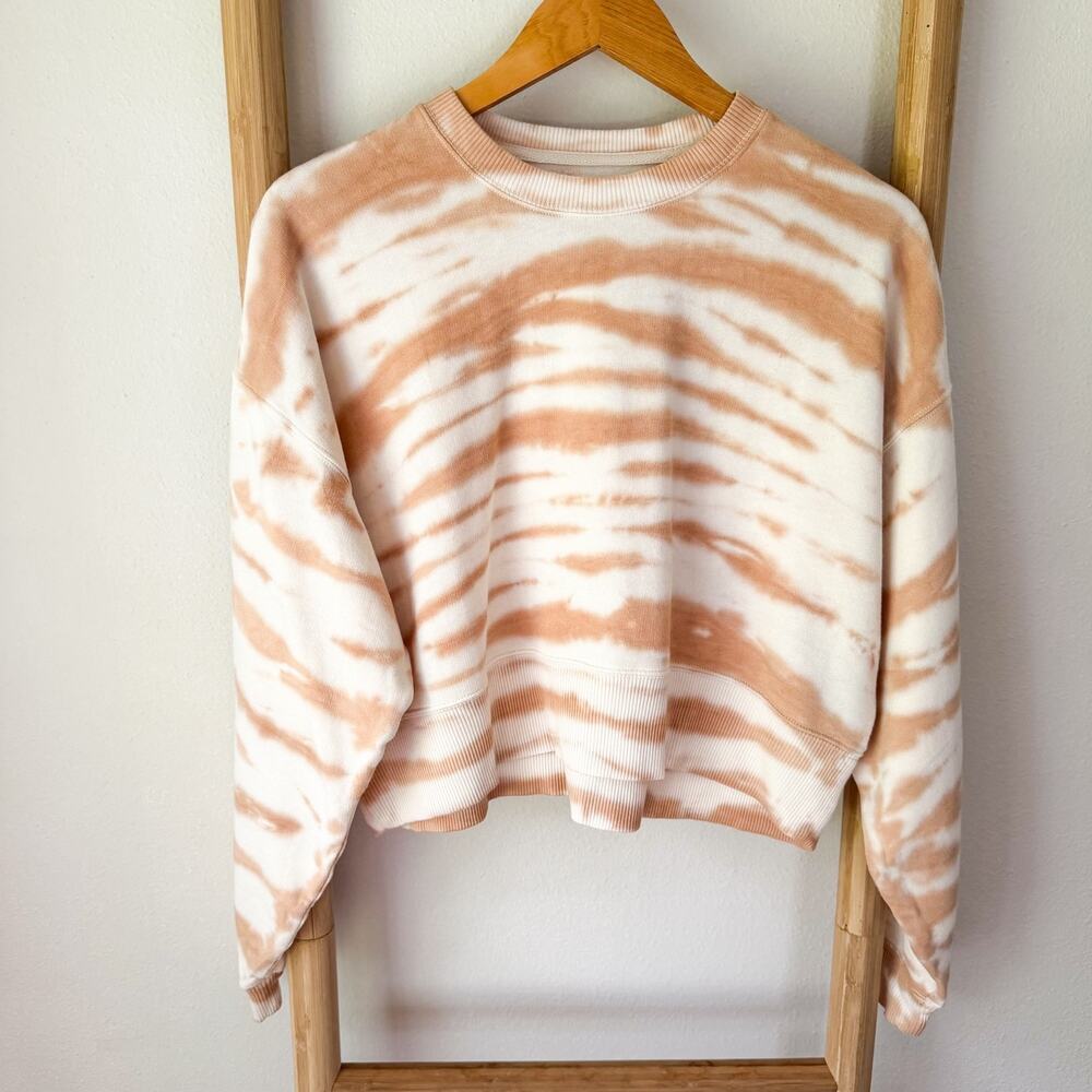 NWT American Eagle Tan Cream Tie Dye Cropped Sweatshirt Fleece Size Small